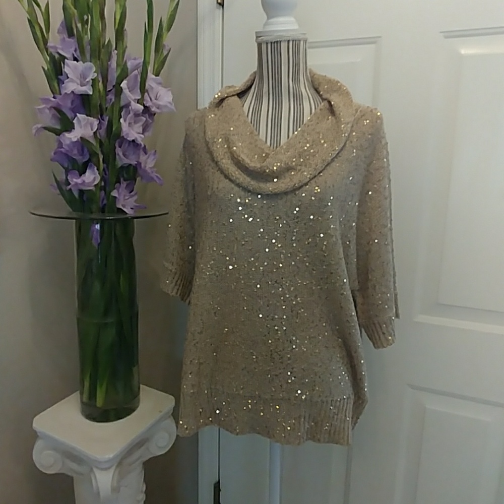Nue Options Gold Sequined Turtleneck Top